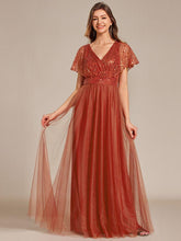 Stunning V-Neck Sequin Top A-Line Tulle Evening Dress